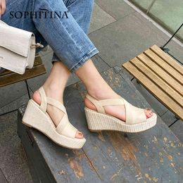 SOPHITINA Strange Mature Wedges Women Shoes Sandals Summer Fashion High Quality Peep Toe Genuine Leather Breathable FO227 210513