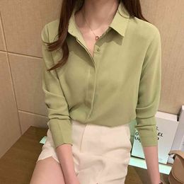 Summer Formal Solid Female Office Clothes Basic Shirt Long Sleeve Chiffon Blouse Simple OL Feminine Blusa Mujer 210416