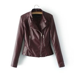 vintage women PU leather jackets autumn cool ladies coat slim female pocket jacket fashion moto style girls coats 210427