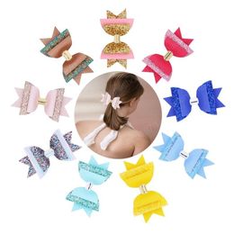 Lovely Bow Hair Glitter Big Size 10.5cm Hairpin Cute PU Leather Hairpins Modish Girls Prince HairClip Bowknot Clip 9colors fashion