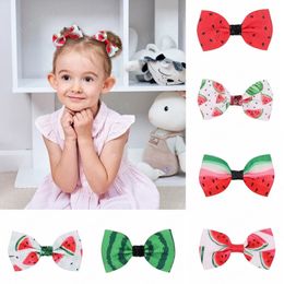 Summer Watermelon Printed Bows Hair Clips For Cute Girls Grosgrain Ribbon Hairpin Barrette Headwear Kids Hair Accessories