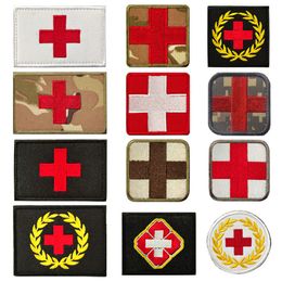 Army Tactical Medical Hook and Loop Fastener Red Cross Patches Fabric Military Embroidered Rescue Outdoor Bag cloth Stickers Soldier Badges