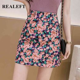 Floral Skirts Female Spring Summer Fashion Elegant High Waist Mini Length A-line Skirt for Women 210428