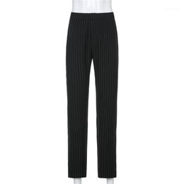 Women's Jeans Women 's Striped Casual Mid Waist Straight Vintage Skinny Trouse Gothic Button 90s Punk Jeanalones Anchos Mujer
