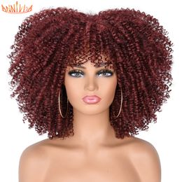 Short Hair Afro Kinky Curly Wig With Bangs For Black Women 14 African Synthetic Ombre Glueless Cosplay Red Blue Purple Wigsfactory direct