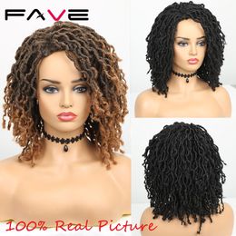 Dreadlock Faux Nu Locs Synthetic Box Braids Afro Curly Hair Wigs For Black Women Black Light Brown Daily Lifefactory direct