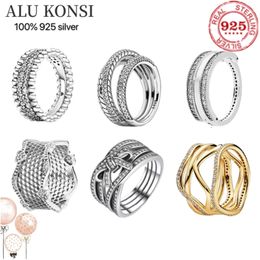 Fit Original100% 925 Sterling Silver pan ring For snake chain winding Women wedding couple rings luxury DIY Jewelry 211217