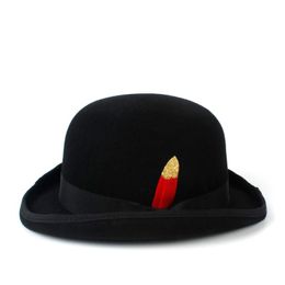Size 100% Australia Wool Women's Men's Black Bowler Hat For Gentleman Crushable Fedora Dad Billycock Groom Hats Wide Brim