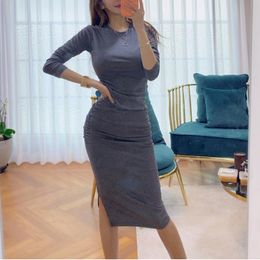 Casual Dresses WOMENGAGA Korea 2021 Autumn Winter Feminine Elegant Pleated Split Slim Long Sleeve Dress Fashion Sweet Girl Female 42B1