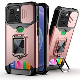 Shockproof Hybrid PC TPU Armour Car Holder Magnet Defender Phone Cases For Motorola Moto G Stylus 5G Card Pocket Finger Ring Cover