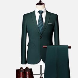 2019 Men's Business Casual Workwear Large Size Solid Color Slim Men's Suit Wedding Groom 2 Piece Set (Jacket + Pants) S-6XL X0909