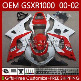 OEM Bodywork For SUZUKI Red white K2 GSX R1000 GSXR 1000 CC 2001 2002 2002 Body 62No.85 GSXR1000 GSX-R1000 01-02 1000CC GSXR-1000 00 01 02 Injection mold Fairing kit