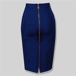 16 Colours XL XXL Sexy Solid Zipper Orange Blue Black Red White Pink Bandage Skirt Women Elastic Bodycon Summer Pencil Skirt 58cm Y0824