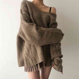 Women Sweater Pullover Female Knitting Overszie Sweaters Long Sleeve Girls Loose Elegant Knitted Thick Outerwear Plus Size 210423