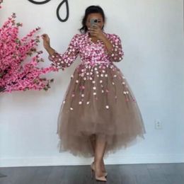 Chic Khaki Lush Maternity Prom Dresses Plus Size Tulle Floral Pretty Fluffy High Low Party Gowns