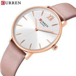 2019 New Leather Watches Women Luxury Brand Curren Fashion Quartz Female Wrist Watch Dress Ladies Elegant Watch Reloj Mujer Q0524