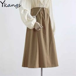 Vintage Long Pleated Skirt Women Solid Colour High Waist Umbrella A-Line Woman Skirts Mujer Faldas Summer White For Student 210619