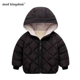Mudkingdom Girls Outerwear Winter Boys Cotton Thick Down Coats Fleece Lined Puffer Hooded Jackets for Kids Solid Casual Clothes 211111