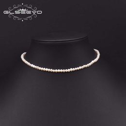 GLSEEVO Cerchio collare di perline minimalista di perle naturali per le donne Regalo di anniversario Collana di gioielli fatti a mano da sposa GN0236