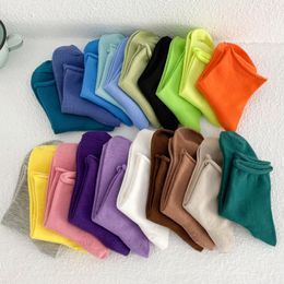 Spring and Autumn Stockings Korean Medium Socks Solid Color Curled Candy Medium Stockings Women's Cotton Socks