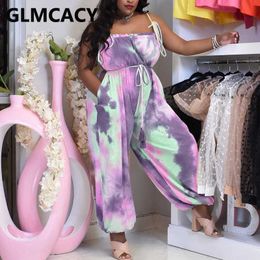 Plus Size Tie Dye Printed Casual Loose Jumpsuit Summer Oversized Overalls 210702