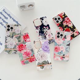 Casi del telefono dei fiori elettrolibrati quadrati per iPhone 13 12 Pro Max 11 Rose Flower IMD Soft TPU Mobile Shell Case