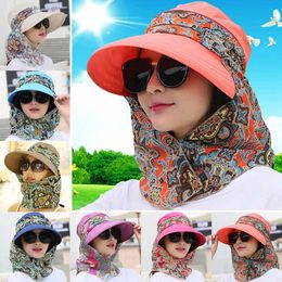 Women Summer Outdoor Riding Anti-uv Sun Hat Beach Foldable Sunscreen Floral Print Caps Neck Face Wide Brim Hats