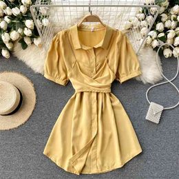 Women's Fashion Short-sleeved High Waist Thin Dress Summer Vintage Clothes Party Vestidos De Mujer S699 210527