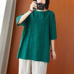 Oversized Women Cotton Linen Casual T-shirts New Arrival Summer Simple Style Solid Color Loose Female Tops Tees S3476 210412
