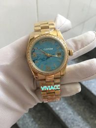 2021 Classic New Men Daydate Gold Blue Turquoise Rome Automatic Mechanical Stainless Steel Sapphire Diamonds Bezel Watch 36mm