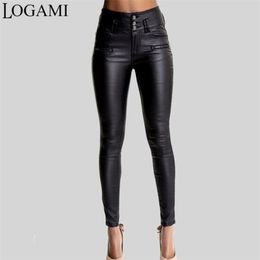 LOGAMI Women Pu Leather Pants Black Sexy Stretch Bodycon Trousers Women High Waist Long Pants 211105