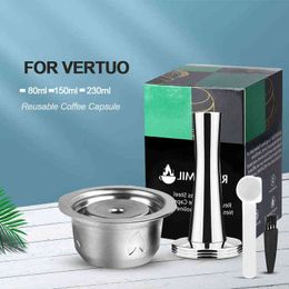 2 IN 1Reusable Vertuo Coffee Capsule Steel Stainless Metal for Nespresso Vertuoline Plus Machine Cream Filter 210607