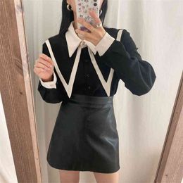 Sale Color-Hit Elegance Women All Match Blouses Korean Chic Vintage Streetwear Office Lady Sweet Shirts 210525