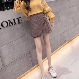 WERUERUYU winter plaid skirts for women slim high waist mini shorts skirt female autumn england style woolen student 210608