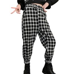 Girls Pants Plaid Pattern Girl Pant Letter Trousers For Children Spring Autumn Clothes 6 8 10 12 14 210527