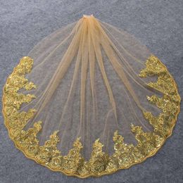 Bridal Veils Gold Wedding Veil Short With Partial Lace Bling Sequins Colour Comb Accessories