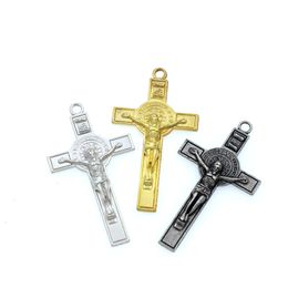 20Pcs Catholicism Benedict Medal Cross Charms Crucifix Pendant Handmade Antique Silver/Gold/Black Pendants Jewellery Findings Components L1783