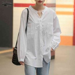 Plus Size Loose Long Sleeve Shirts Classic Chiffon Blouse Female Women's Shirt Lady Simple Style Tops Clothes Blusas 10065 210427