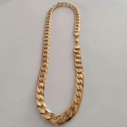 Men 24k Stamp Solid Yellow Gold FINISH Link Chain Cuba Necklace Thick Chunky 12 mm Heavy Original Picture