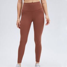 LU LU LEMONS Naked Material Women Yoga Leggings Outfits Solid Color Sports Gym Wear Pants High Waist Elastic Fiess Lady Overall Tights Workout