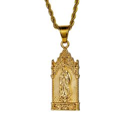 The Virgin Mary Madonna Necklace Stainless Steel Men's Antique Silver Gold Punk Mother of Christ Catholic Guadalupe Pendants Jewelry