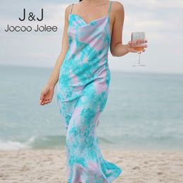 Jocoo Jolee Women Sexy Printing Beach Holiday Sundress Casual Strap Slim Maxi Long Dress Summer Light Dresses Plus Size 3XL 210518