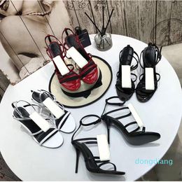 Summer fashion Sandals Ladies Leather shoes Roman High heeled beach Metal Button Sexy sandal Banquet Woman shoe size 35-41