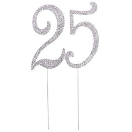 -Andere festliche Partei liefert 25 Cake Topper für 25. Geburtstag oder Jubiläum Kristall Strasssteine ​​dekorativ (Silber)