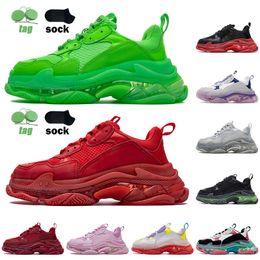 Triple S BL Designer Shoes mens womens triple-s clear sole sneakers balencaigas top quality neon green black red crystal bottom loafers platform trainer dhgate tenis
