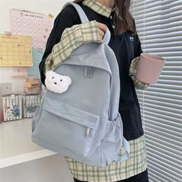 HOCODO Simple Solid Color Female Backpack Trend Waterproof Nylon Women Backpack Casual School Bag For Teenage Girls Shoulder Bag 210929