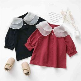 Girls Dress Autumn Big Mesh Lapel Sweet Lantern Sleeve Children Baby Kids Spring Princess Party Clothing 210625