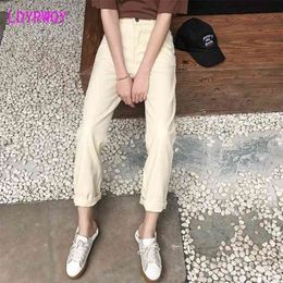 spring jeans female Korean fashion thin straight simple casual Skinny Button Fly Full Length Harem Pants 210416