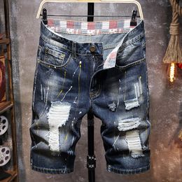 Brand Mens Retro Style Ripped Denim Shorts Summer Fashion Casual Hole Patch Jean Five-point Pants Male Clothing