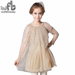 Retail 3-10 years dress mesh Sequin solid color Princess dress bling kids children spring summer autumn fall Q0716